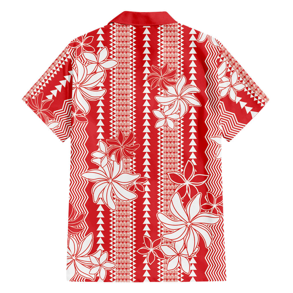 Hawaii Kakau Tribal Family Matching Puletasi and Hawaiian Shirt With Red Tiare LT05 - Polynesian Pride