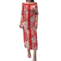 Hawaii Kakau Tribal Family Matching Puletasi and Hawaiian Shirt With Red Tiare LT05 Mom's Dress Red - Polynesian Pride