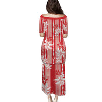 Hawaii Kakau Tribal Family Matching Puletasi and Hawaiian Shirt With Red Tiare LT05 - Polynesian Pride