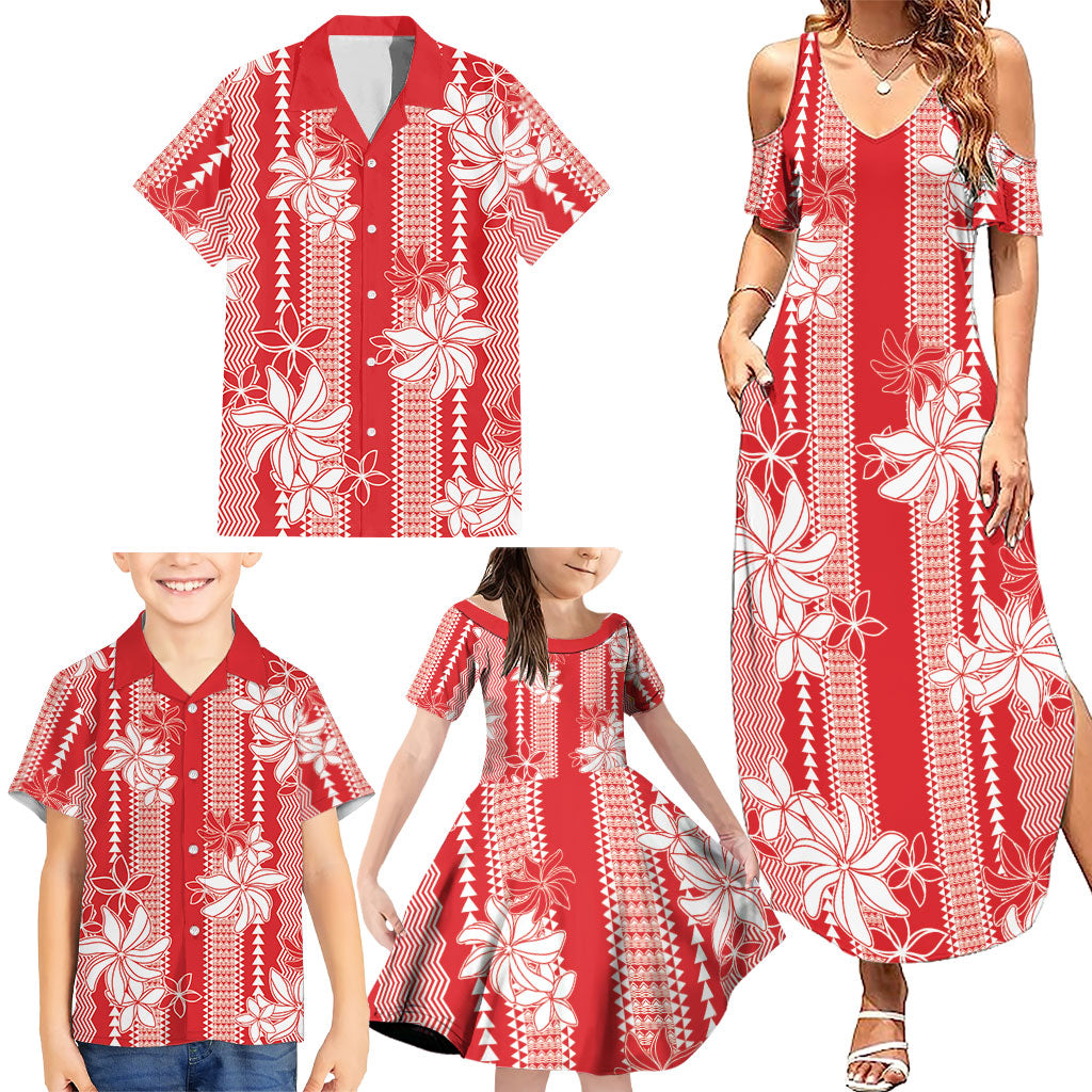 Hawaii Kakau Tribal Family Matching Summer Maxi Dress and Hawaiian Shirt With Red Tiare LT05 - Polynesian Pride