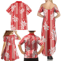 Hawaii Kakau Tribal Family Matching Summer Maxi Dress and Hawaiian Shirt With Red Tiare LT05 - Polynesian Pride