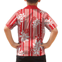 Hawaii Kakau Tribal Family Matching Tank Maxi Dress and Hawaiian Shirt With Red Tiare LT05 - Polynesian Pride