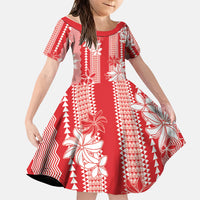 Hawaii Kakau Tribal Family Matching Tank Maxi Dress and Hawaiian Shirt With Red Tiare LT05 Daughter's Dress Red - Polynesian Pride