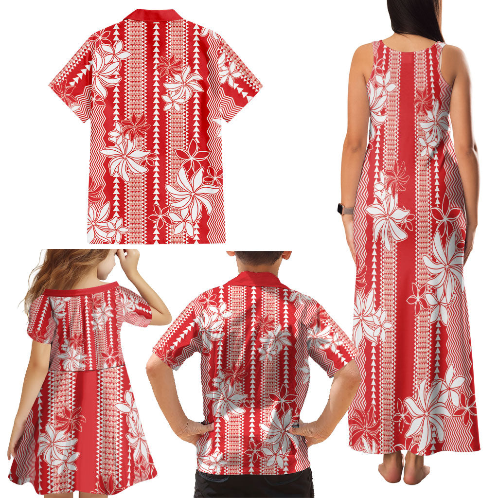 Hawaii Kakau Tribal Family Matching Tank Maxi Dress and Hawaiian Shirt With Red Tiare LT05 - Polynesian Pride