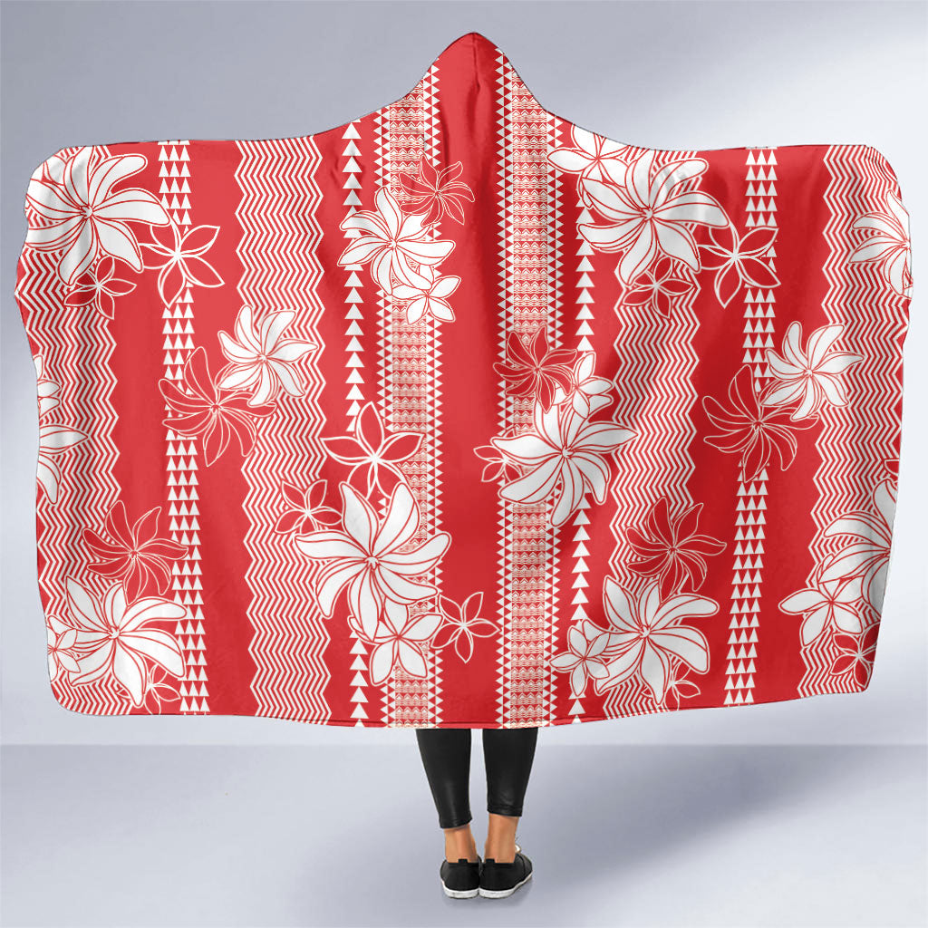 Hawaii Kakau Tribal Hooded Blanket With Red Tiare LT05 One Size Red - Polynesian Pride