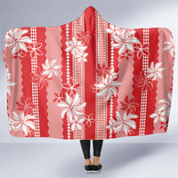 Hawaii Kakau Tribal Hooded Blanket With Red Tiare LT05 One Size Red - Polynesian Pride
