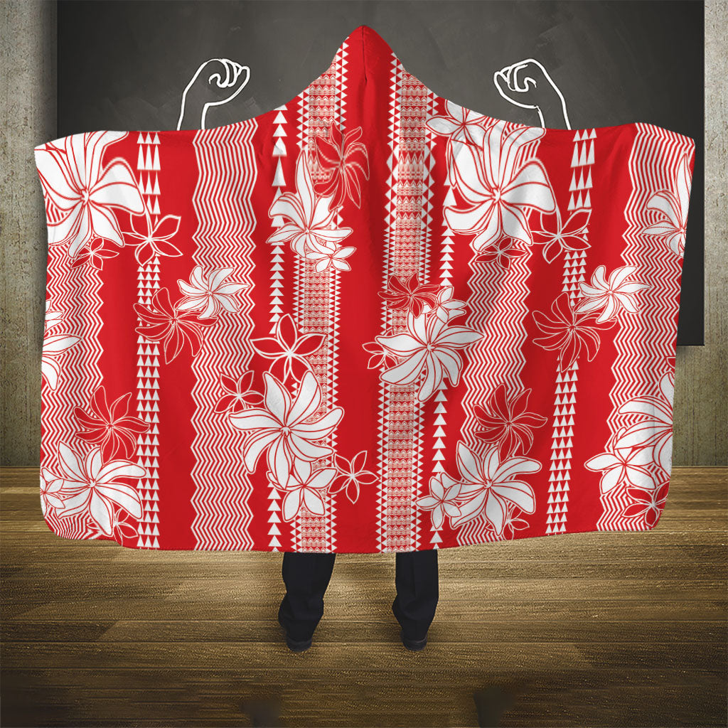 Hawaii Kakau Tribal Hooded Blanket With Red Tiare LT05 - Polynesian Pride