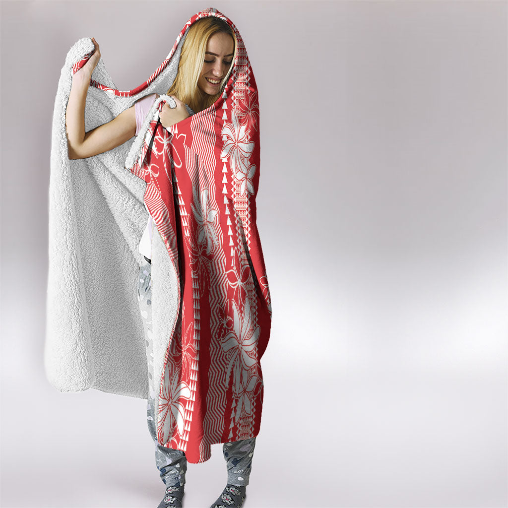 Hawaii Kakau Tribal Hooded Blanket With Red Tiare LT05 - Polynesian Pride