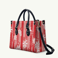 Hawaii Kakau Tribal Leather Bag With Red Tiare
