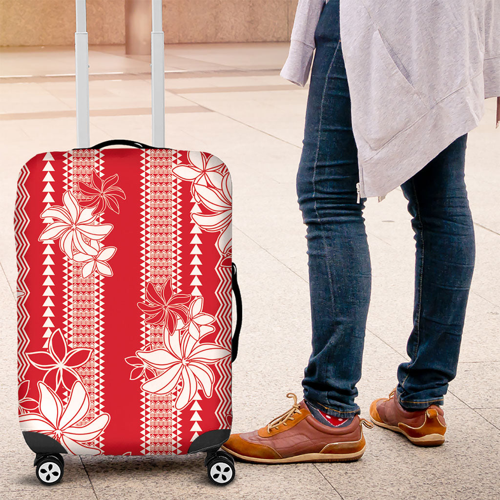Hawaii Kakau Tribal Luggage Cover With Red Tiare