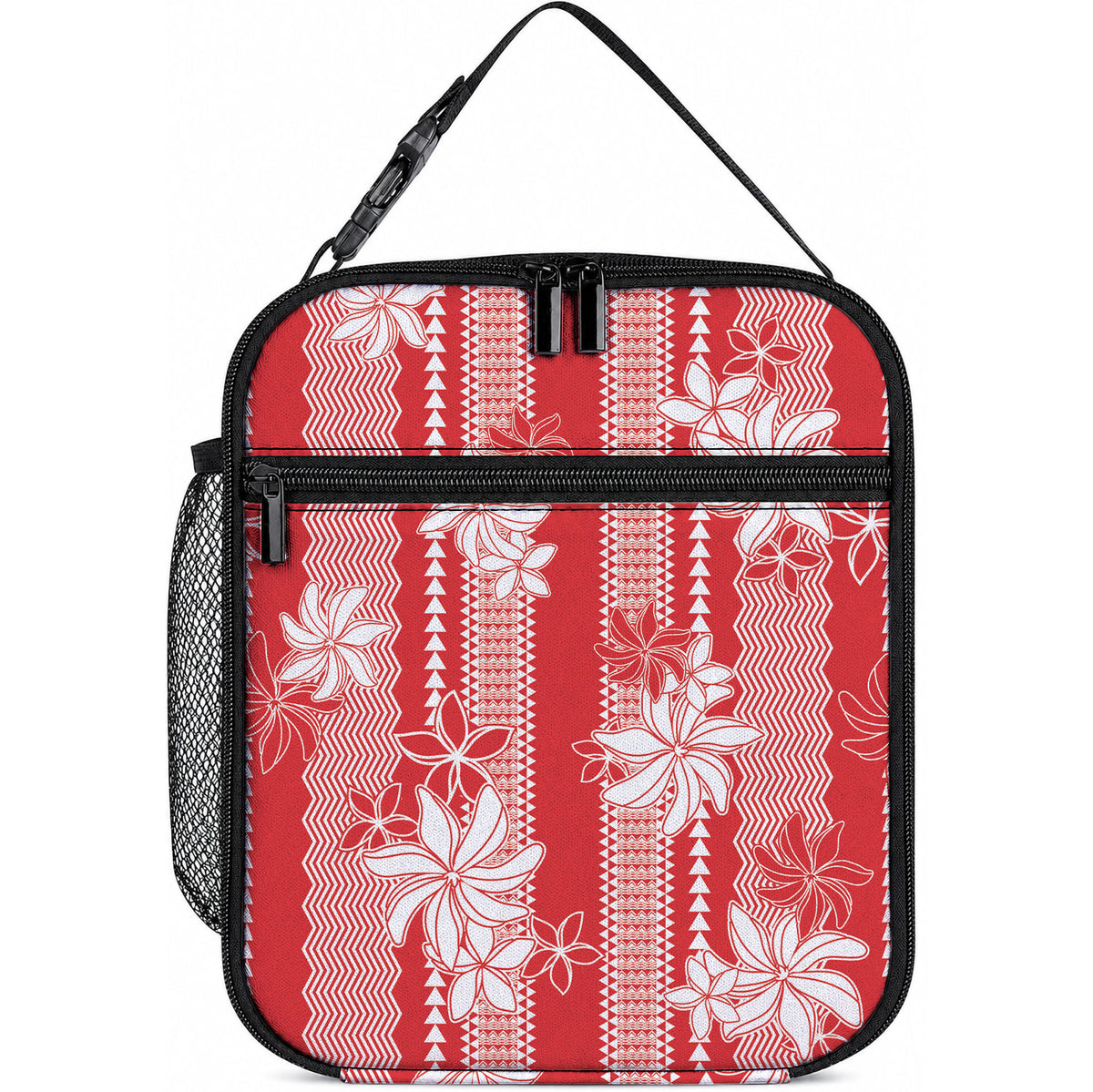 Hawaii Kakau Tribal Lunch Bag With Red Tiare LT05 10.2 × 8.3 × 4.3 inch Red - Polynesian Pride