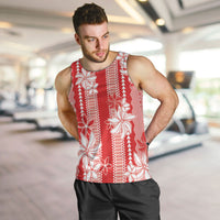 Hawaii Kakau Tribal Men Tank Top With Red Tiare LT05 Red - Polynesian Pride