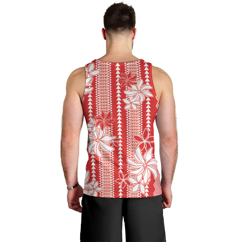 Hawaii Kakau Tribal Men Tank Top With Red Tiare LT05 - Polynesian Pride