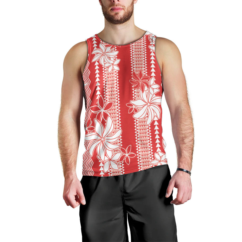 Hawaii Kakau Tribal Men Tank Top With Red Tiare LT05 - Polynesian Pride