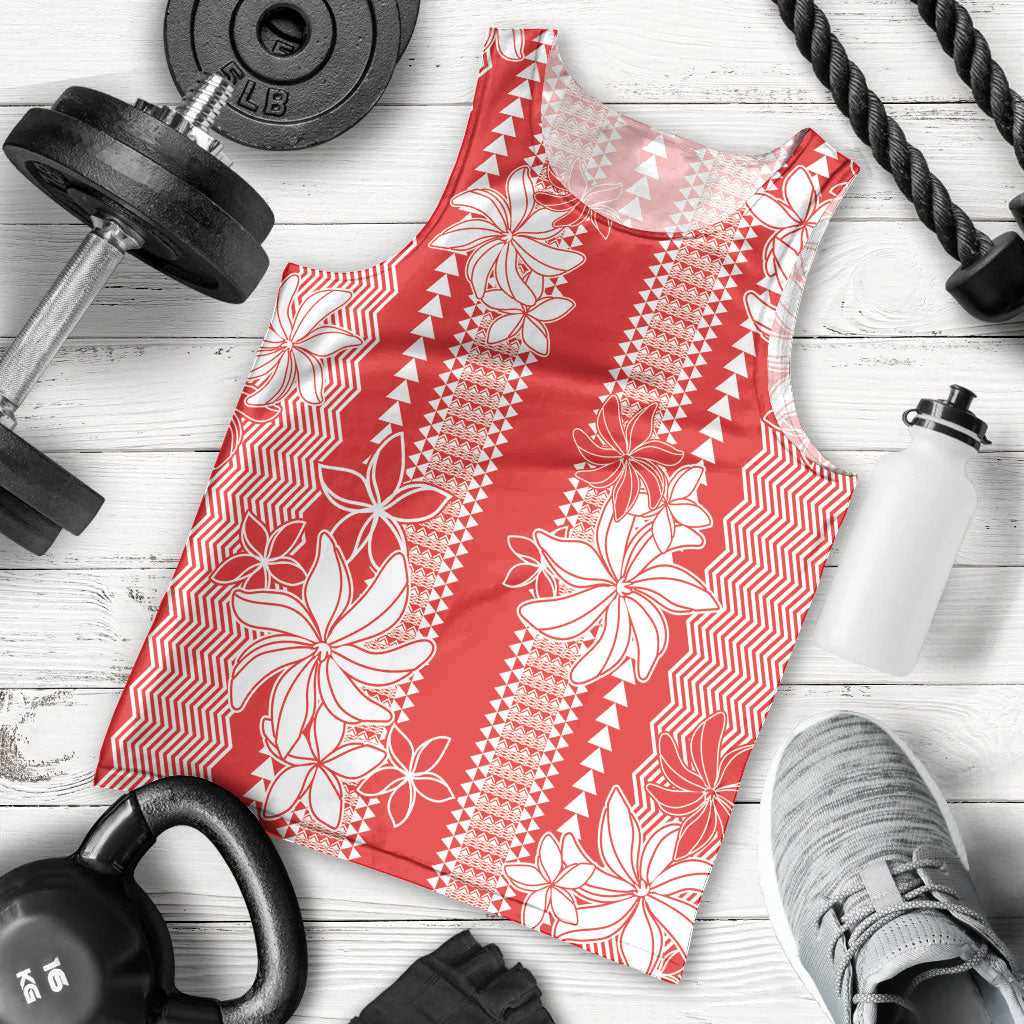 Hawaii Kakau Tribal Men Tank Top With Red Tiare LT05 - Polynesian Pride