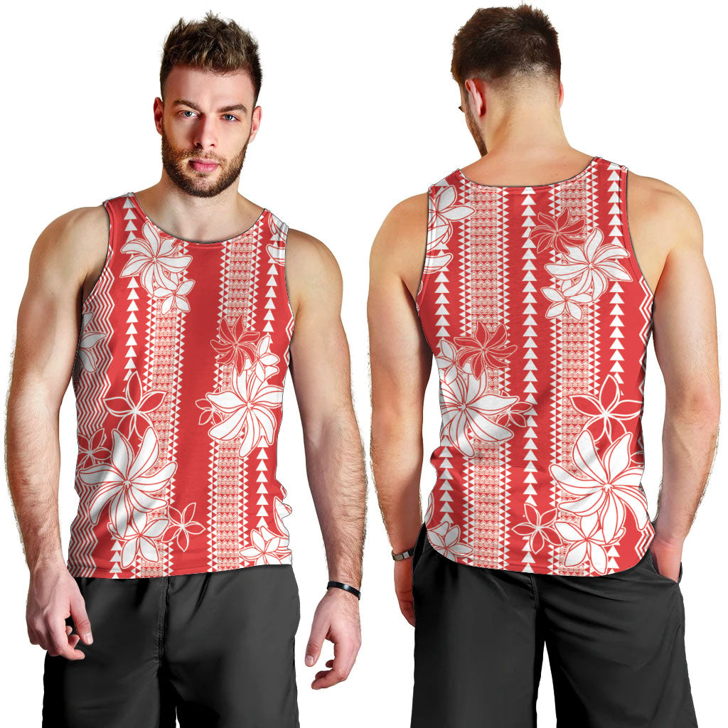 Hawaii Kakau Tribal Men Tank Top With Red Tiare LT05 - Polynesian Pride