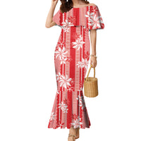 Hawaii Kakau Tribal Mermaid Dress With Red Tiare