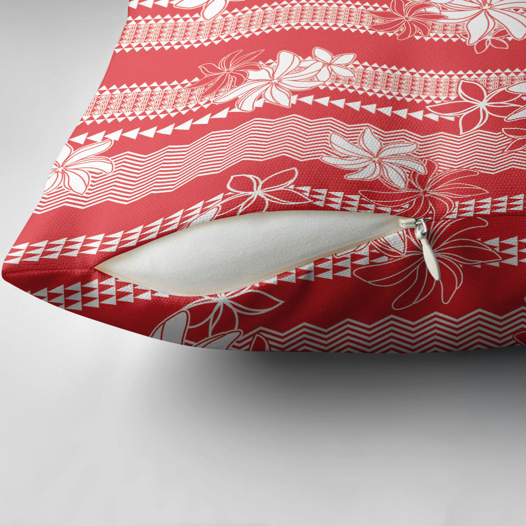 Hawaii Kakau Tribal Pillow Cover With Red Tiare
