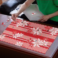 Hawaii Kakau Tribal Puzzle With Red Tiare