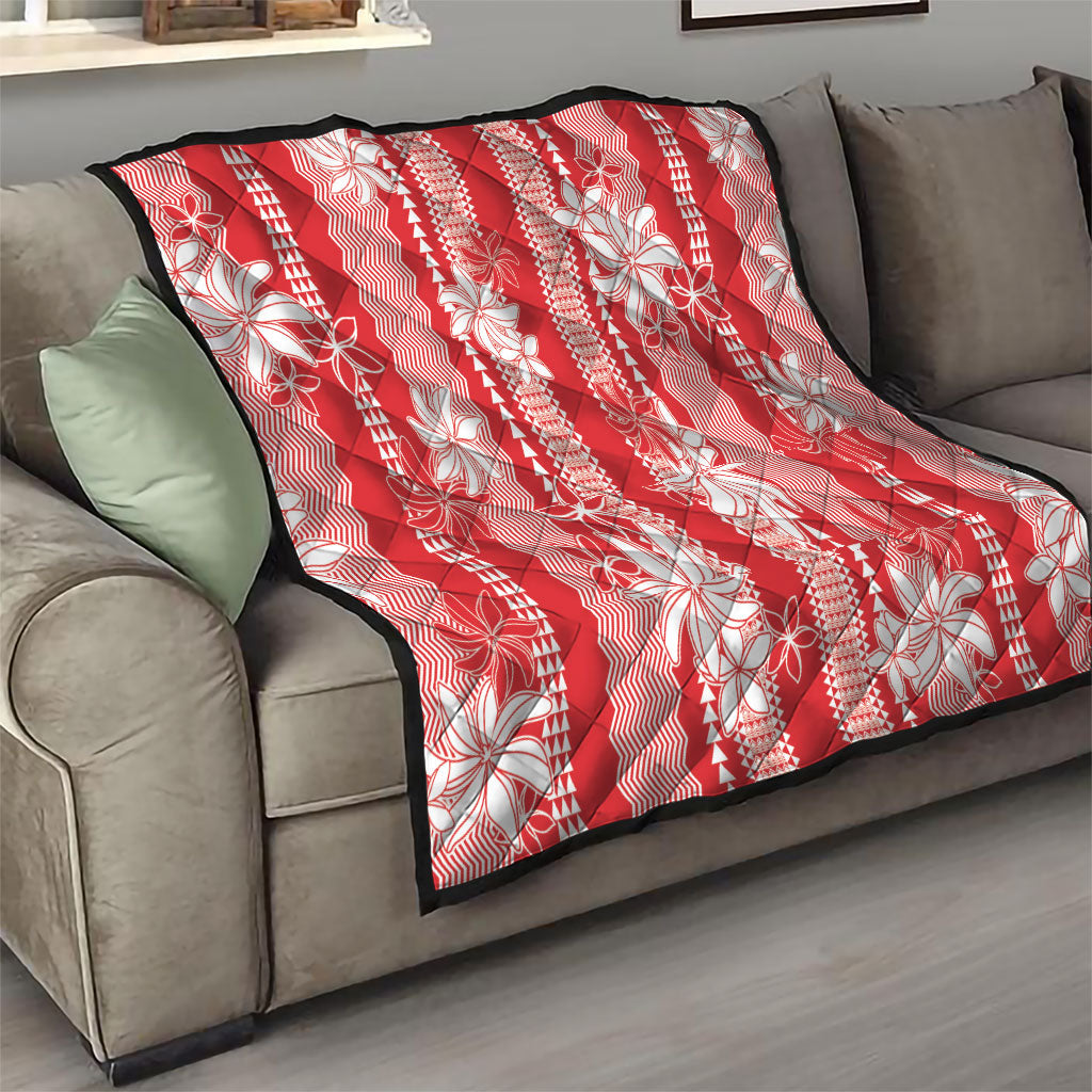 Hawaii Kakau Tribal Quilt With Red Tiare