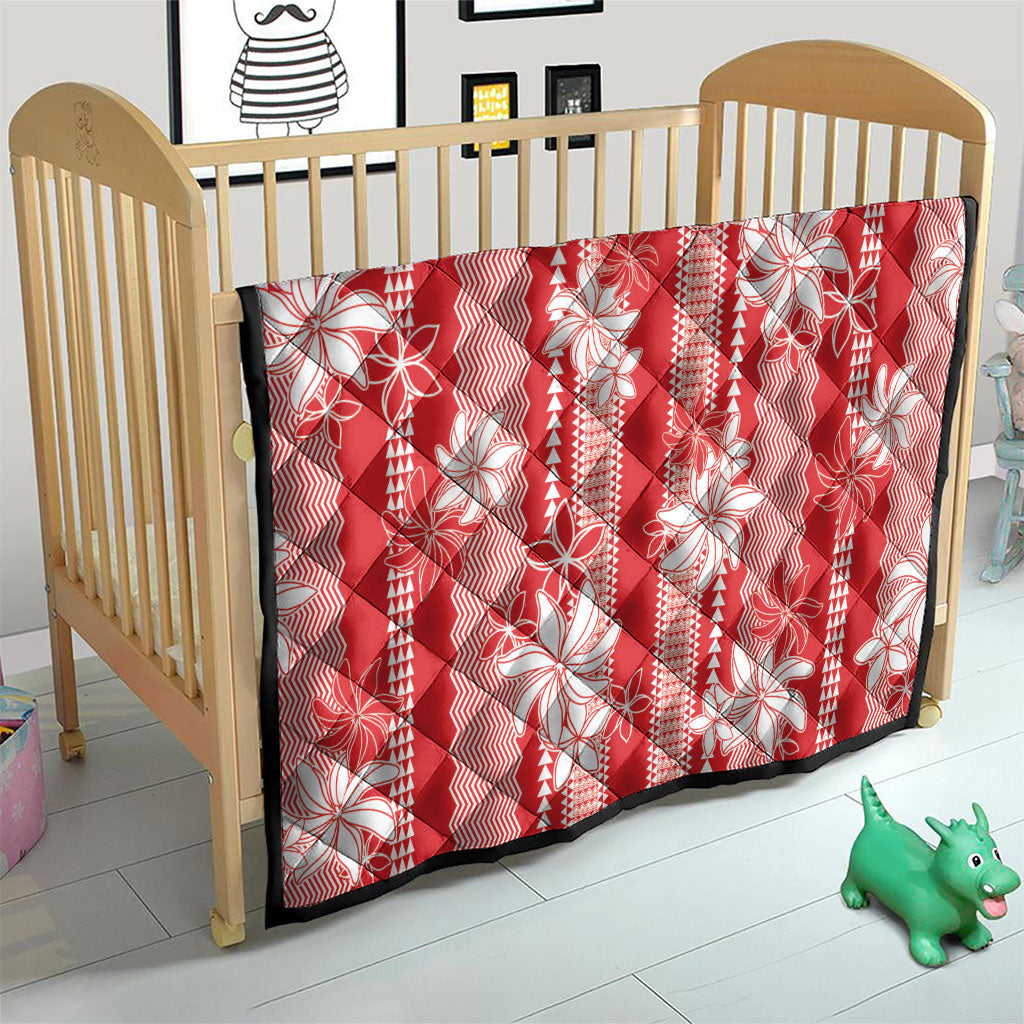 Hawaii Kakau Tribal Quilt With Red Tiare