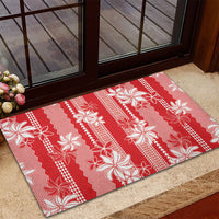 Hawaii Kakau Tribal Rubber Doormat With Red Tiare