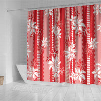 Hawaii Kakau Tribal Shower Curtain With Red Tiare