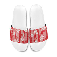 Hawaii Kakau Tribal Slide Sandals With Red Tiare LT05 Red - Polynesian Pride
