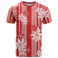 Hawaii Kakau Tribal T Shirt With Red Tiare LT05 Red - Polynesian Pride