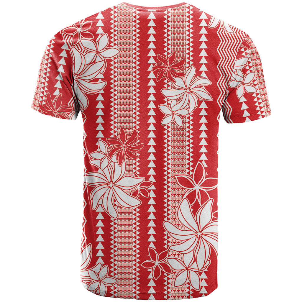 Hawaii Kakau Tribal T Shirt With Red Tiare LT05 - Polynesian Pride