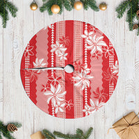Hawaii Kakau Tribal Tree Skirt With Red Tiare