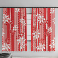 Hawaii Kakau Tribal Window Curtain With Red Tiare LT05 With Hooks Red - Polynesian Pride