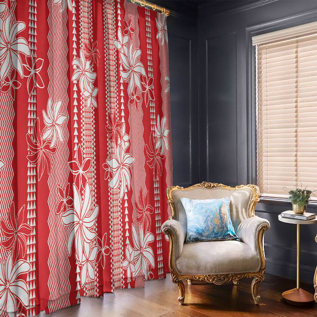 Hawaii Kakau Tribal Window Curtain With Red Tiare LT05 - Polynesian Pride