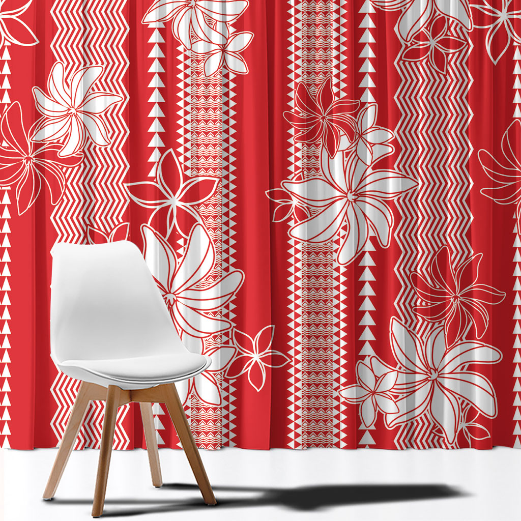 Hawaii Kakau Tribal Window Curtain With Red Tiare LT05 - Polynesian Pride