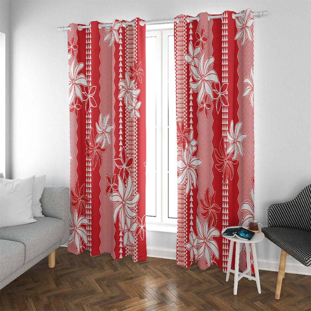 Hawaii Kakau Tribal Window Curtain With Red Tiare LT05 With Grommets Red - Polynesian Pride