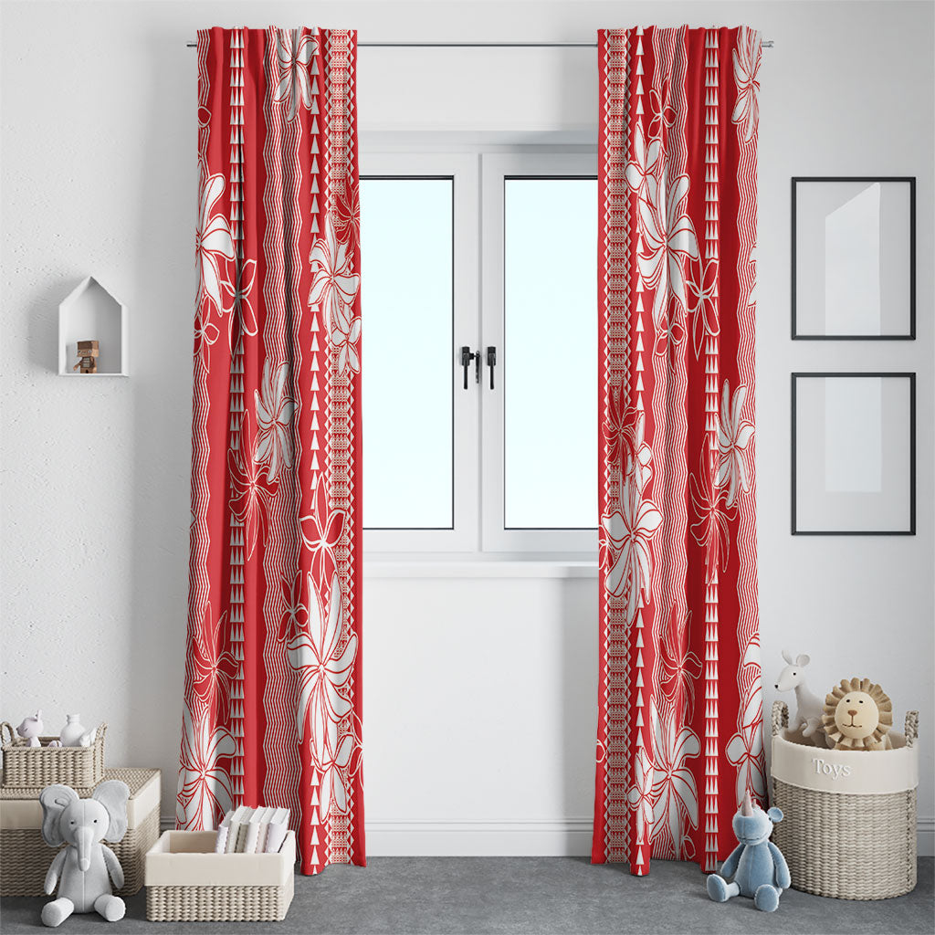 Hawaii Kakau Tribal Window Curtain With Red Tiare LT05 - Polynesian Pride