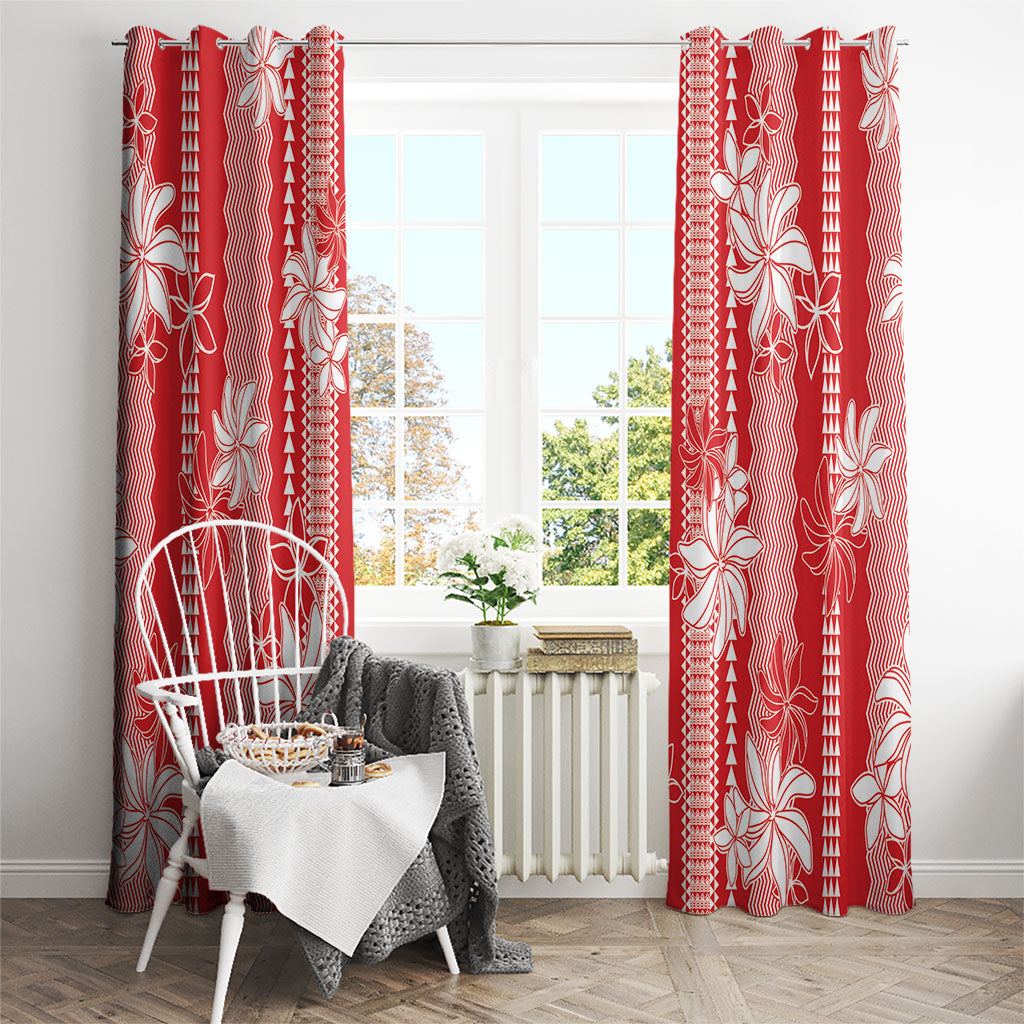 Hawaii Kakau Tribal Window Curtain With Red Tiare LT05 - Polynesian Pride