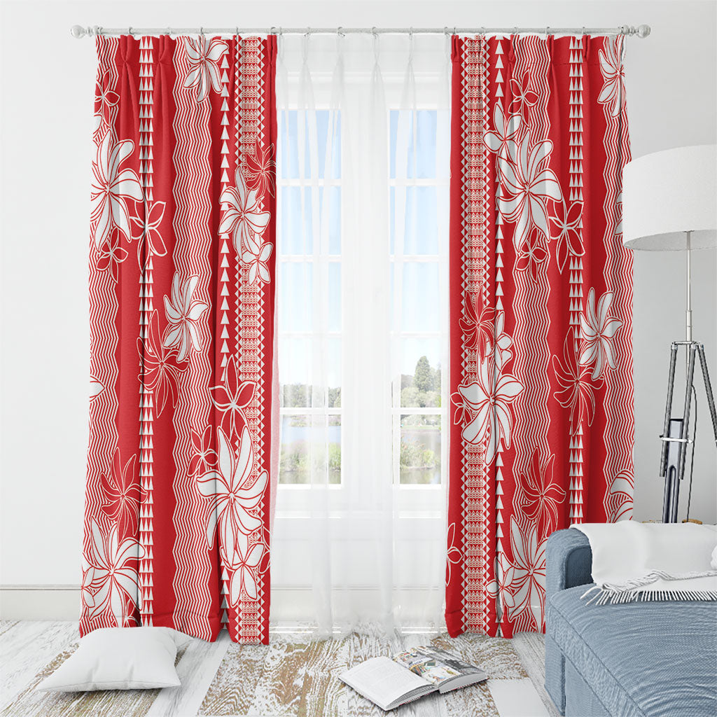 Hawaii Kakau Tribal Window Curtain With Red Tiare LT05 - Polynesian Pride