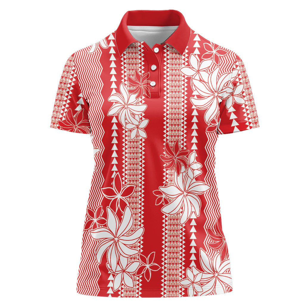Hawaii Kakau Tribal Women Polo Shirt With Red Tiare
