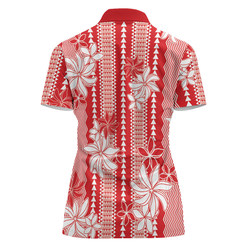 Hawaii Kakau Tribal Women Polo Shirt With Red Tiare