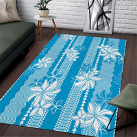 Hawaii Kakau Tribal Area Rug With Blue Tiare LT05 Blue - Polynesian Pride