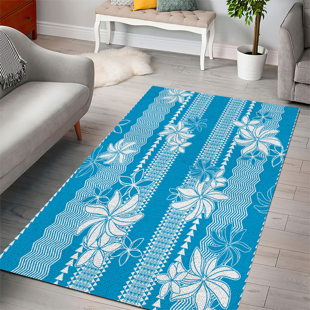 Hawaii Kakau Tribal Area Rug With Blue Tiare LT05 - Polynesian Pride