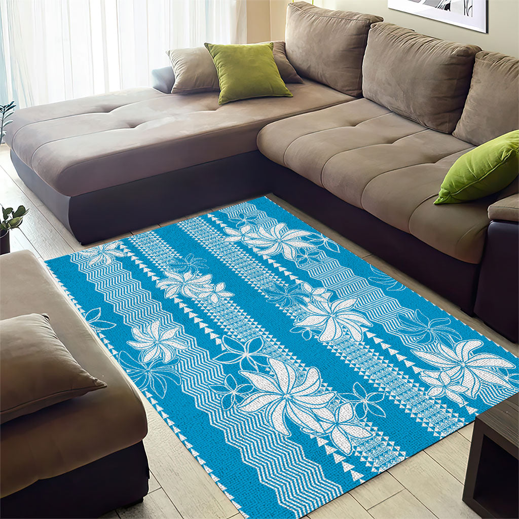 Hawaii Kakau Tribal Area Rug With Blue Tiare LT05 - Polynesian Pride