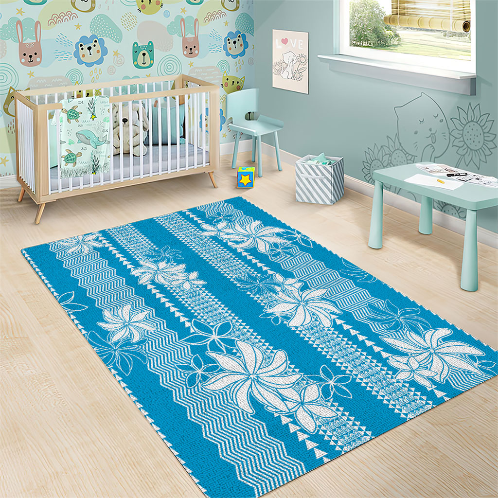 Hawaii Kakau Tribal Area Rug With Blue Tiare LT05 - Polynesian Pride