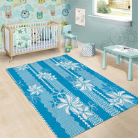 Hawaii Kakau Tribal Area Rug With Blue Tiare LT05 - Polynesian Pride