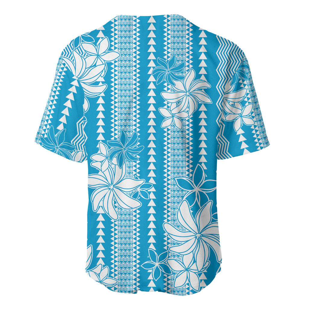 Hawaii Kakau Tribal Baseball Jersey With Blue Tiare LT05 - Polynesian Pride
