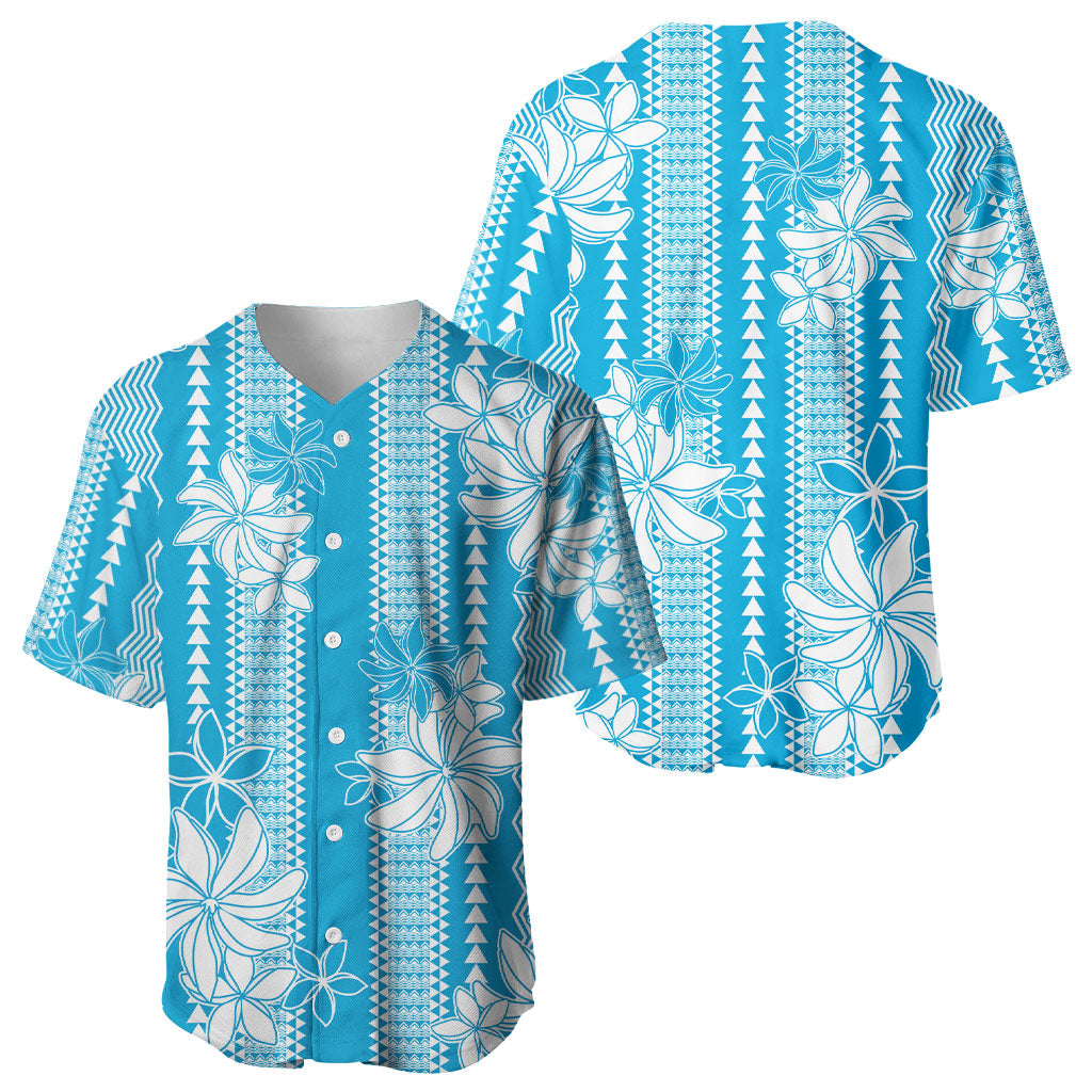 Hawaii Kakau Tribal Baseball Jersey With Blue Tiare LT05 - Polynesian Pride