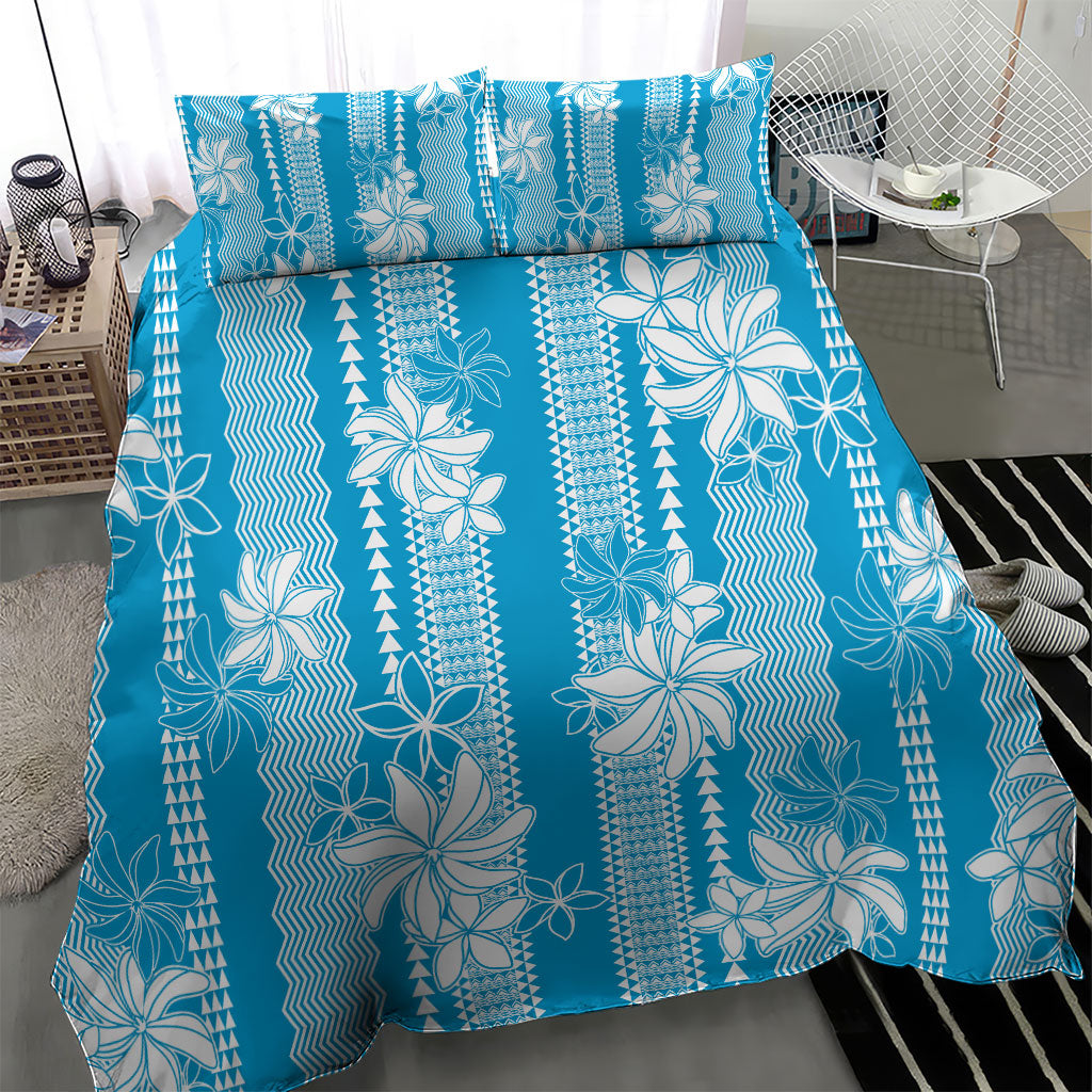 Hawaii Kakau Tribal Bedding Set With Blue Tiare