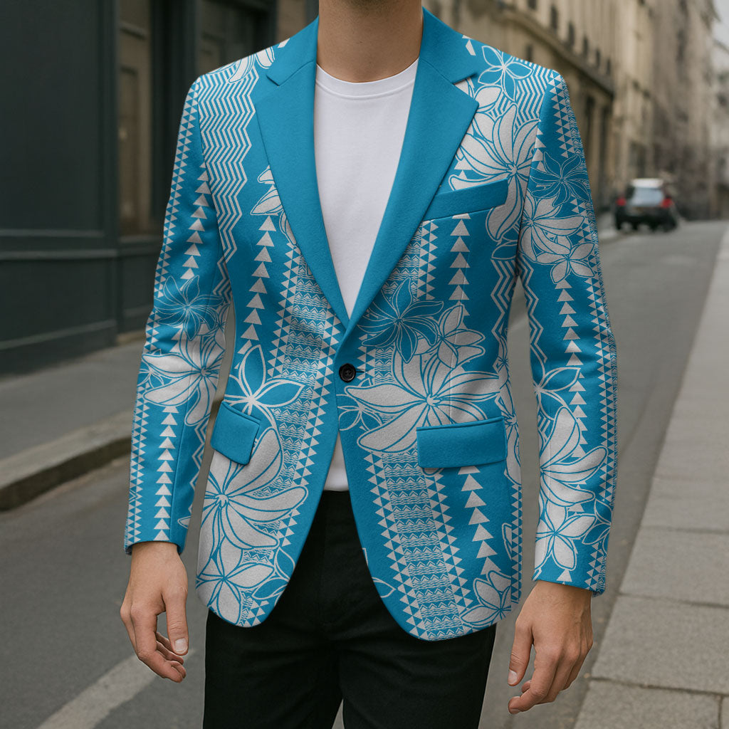 Hawaii Kakau Tribal Blazer With Blue Tiare