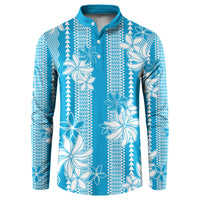 Hawaii Kakau Tribal Button Sweatshirt With Blue Tiare